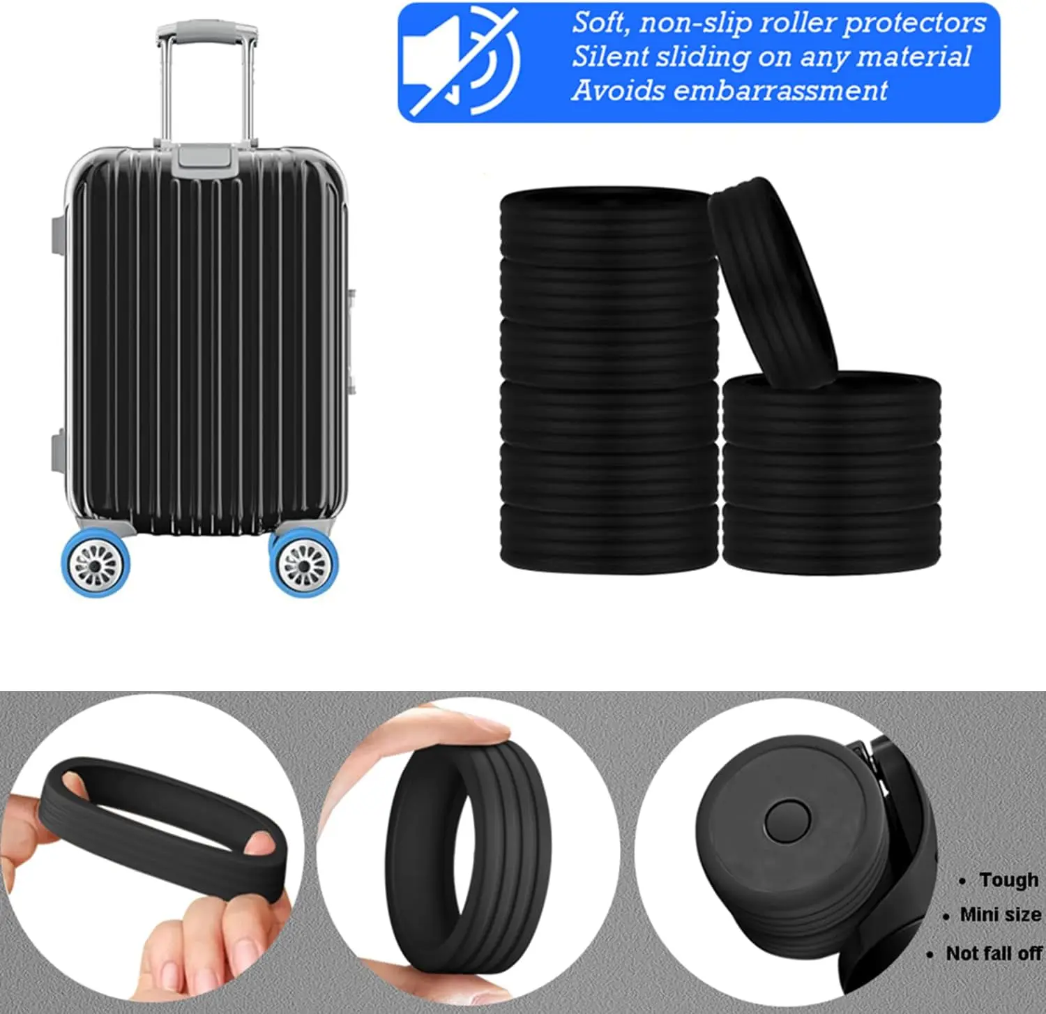 8/24pcs Silicone Luggage Wheel Protecter Travel Rolling Suitcase Trolley Caster Shoes Reduce Noise Silence Cover Bag Accessories