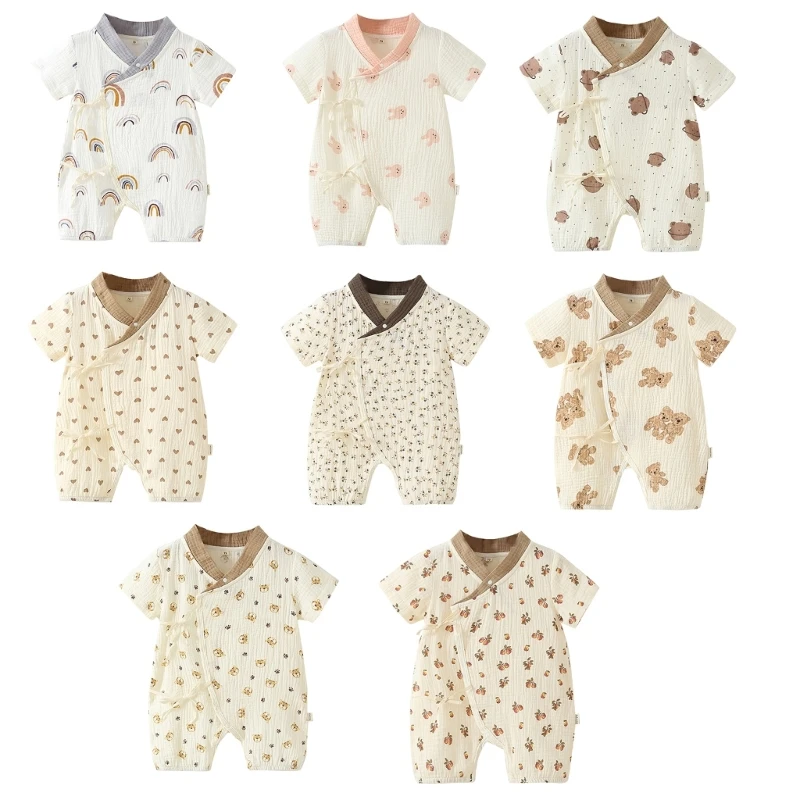 

67JC Baby Summer Outfit Short Sleeved Romper Cotton Shirt Skin Friendly 0-12M Infant Boys Girls Unisex T-shirt Thin Jumpsuits