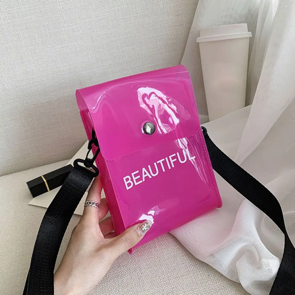 

Mobile Phone Bag Jelly Color Ladies PVC Flap Bag Phone Pocket Single Shoulder Bag Crossbody Bag Transparent Messenger Bag