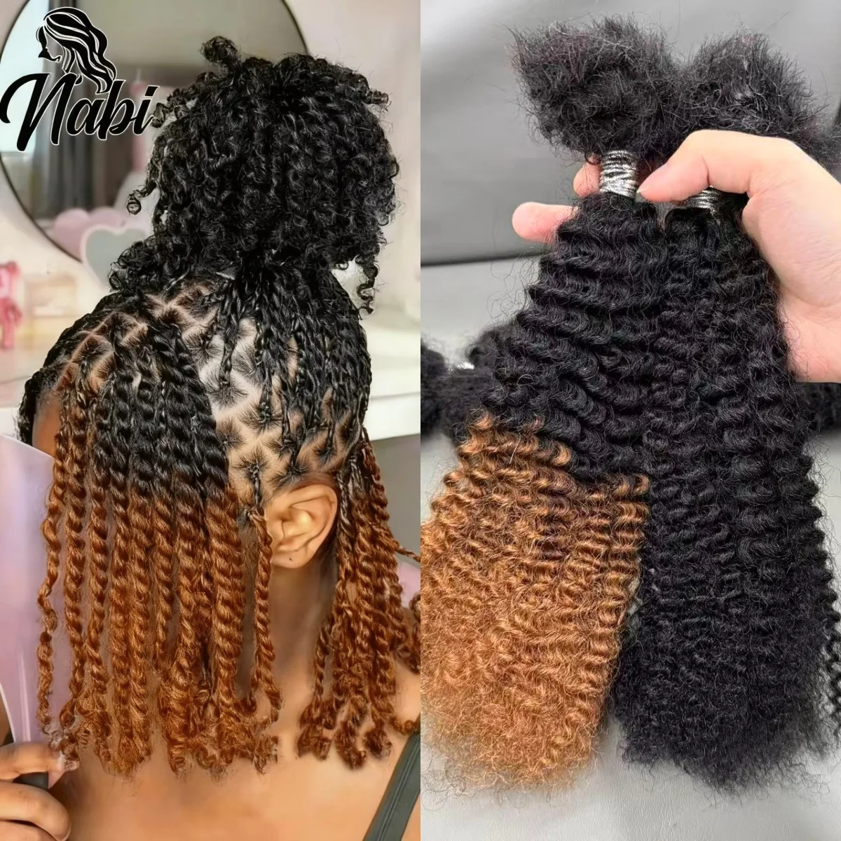 4c kinky hair bundles Twist Braids Afro Kinky Curly Bulk Extension Mini Braids 16Inch Remy Human Hair Bulk No Weft 1