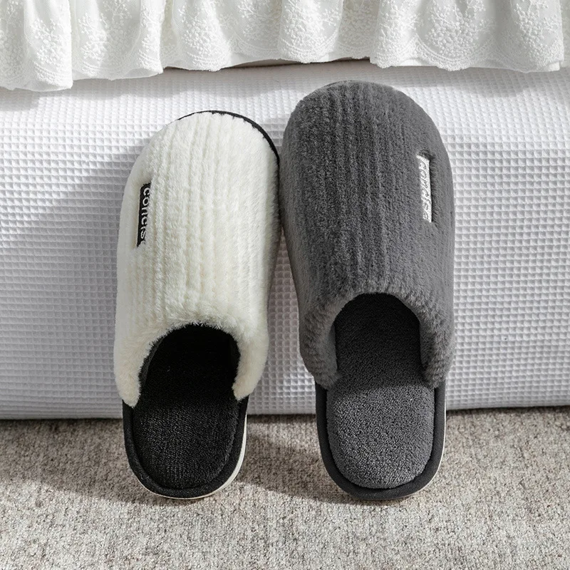 Indoor Slippers Women Men Autumn Winter Thick Sole House Warm Fur Shoes Couples Home Non-Slip Large Size Men'S Cotton Slippers 5