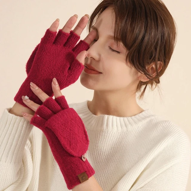 Guantes de lana sin dedos para hombre y mujer, manoplas de punto sin dedos  para pantalla táctil, cálidos, para invierno - AliExpress