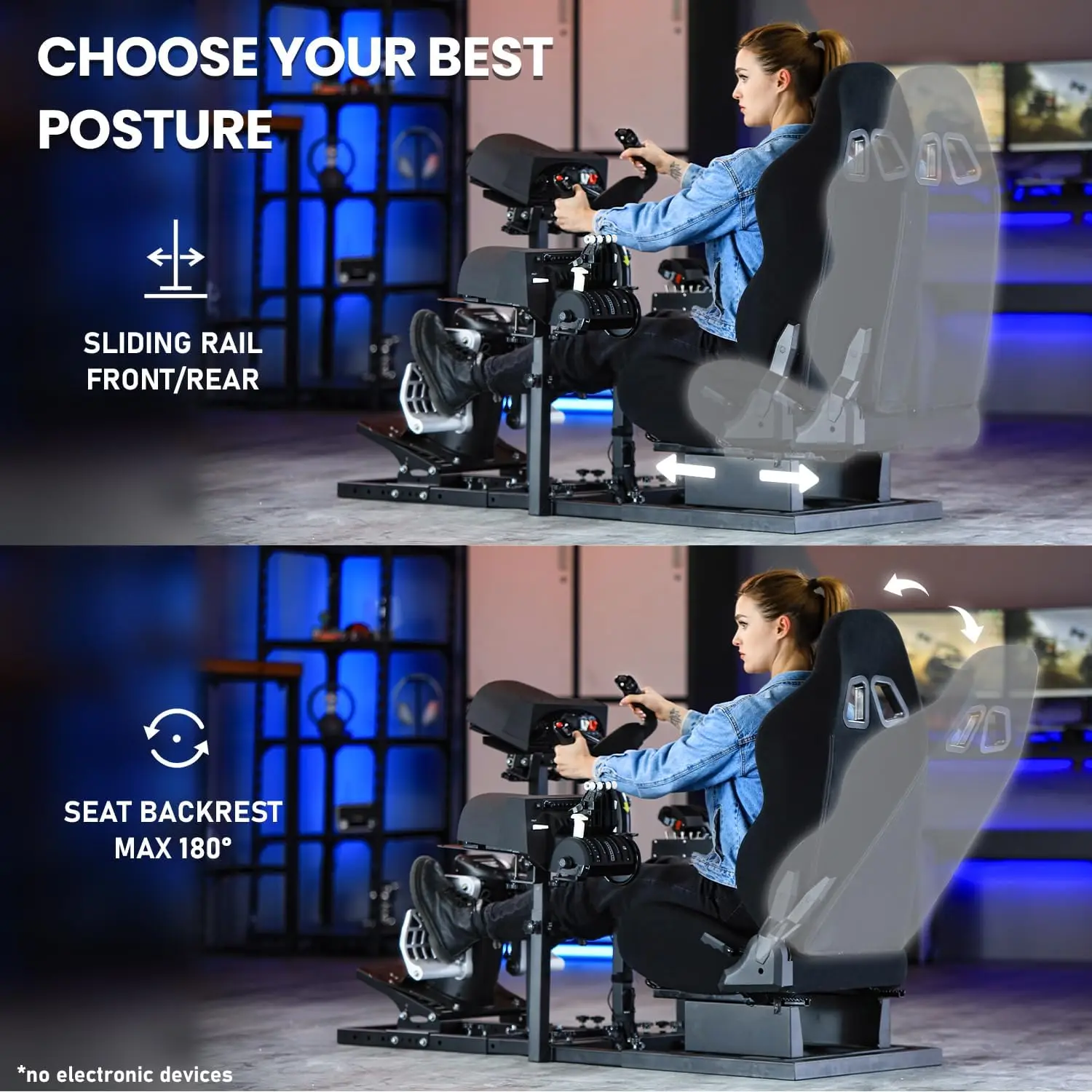 Flight Sim Cockpit: Adjustable Racing Seat/Wheel Stand, Fits HOTAS & Logitech G29/G920 (No Wheels/Pedals/Throttle/Joystick) 5