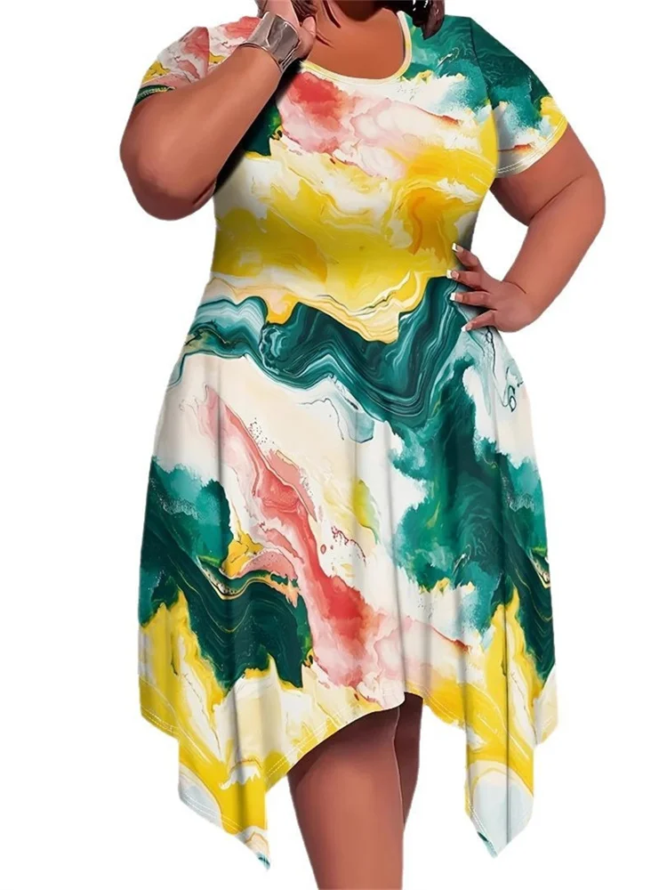 Wmstar Plus Size Dresses Women Tie Dye Short Sleeve Loose Stretch Elegant Summer Holiday Maxi Dress Wholesale Dropshipping 2025