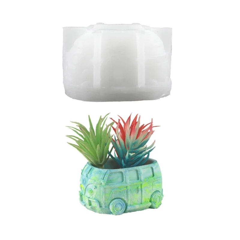 

DIY Lovely Bus Car Shape Flowerpot Silicone Mold Desktop Ornament Candle Holder Succulent Planter Flower Pot Resin Casting Mould