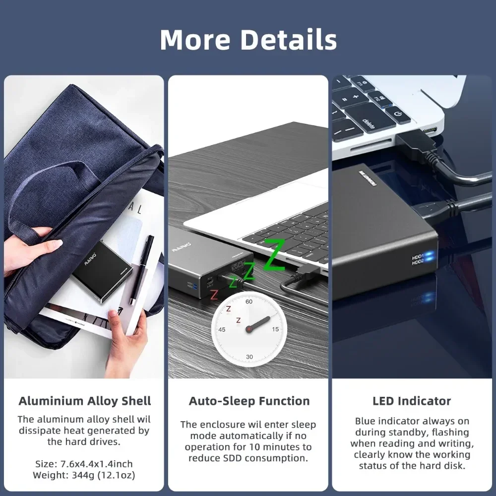 MAIWO 듀얼 베이 2.5인치 SATA SSD/HDD RAID 인클로저 케이스 (4개의 RAID 기능 포함, 2.5인치 SSD HDD 박스 하드 디스크 어레이 박스용)