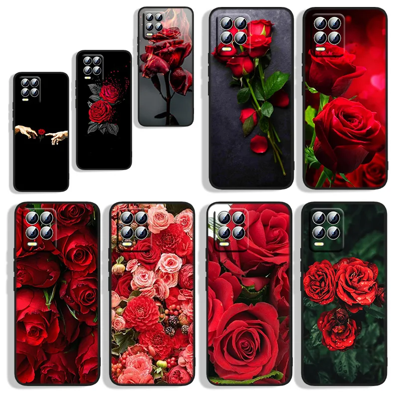 

Beautiful Red Roses For OPPO Realme GT Master Neo Q3S Q2 X50 X7 X3 X2 C21Y C17 C11 C3 Pro Carnival Black Phone Case