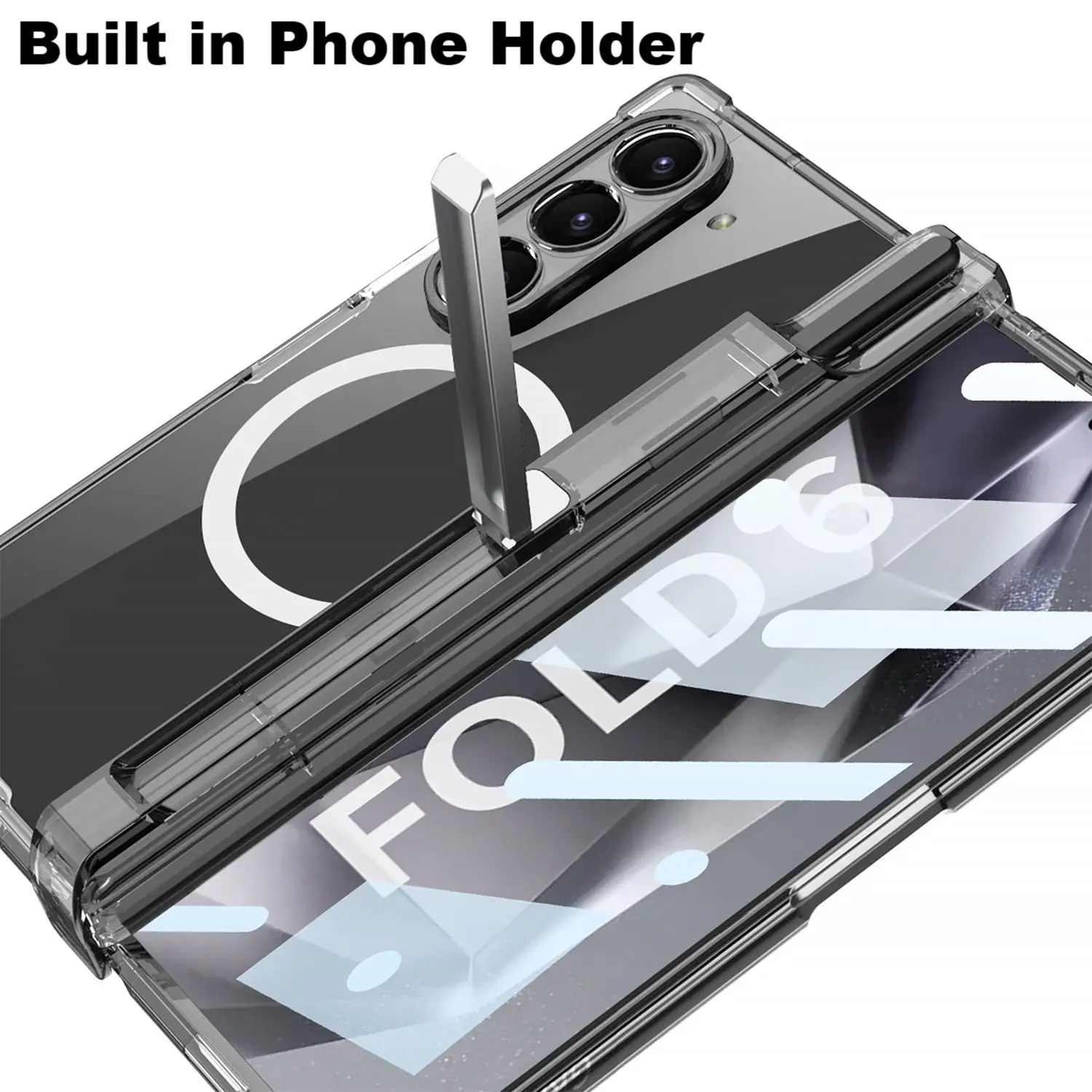 Robuste, stark sturzsichere TPU-Schutzhülle für Samsung Galaxy Z Fold 6, magnetische Aufladung, mit Telefonständer, Glasbildschirmfolie_voghion.com