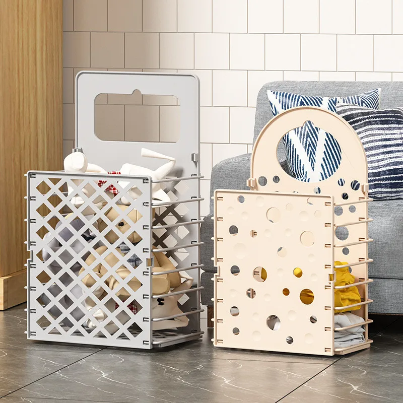 Folding Hollow Out Plastic Dirty Laundry Basket Home Portable Hamper Wall-Mounted Clothes Storage Baskets Bathroom Organizer