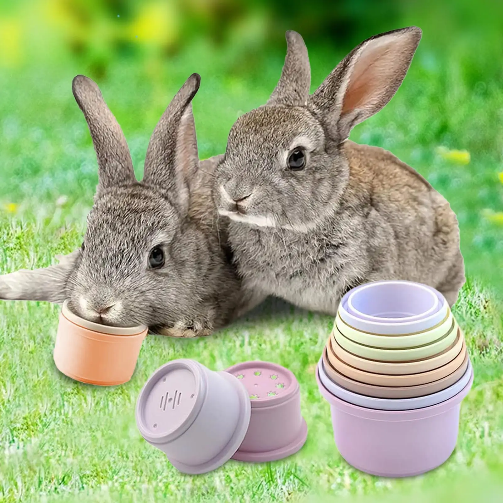 Rabbit Stacking Cups 8Pcs Safe Reusable Bunny Toys Snack Cups Enrichment Toys for Bunny Small Animals Hiding Food And Playing