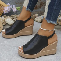 Gold Platform Wedge Sandals for Women Open Toe Thick Sole Summer Beach Shoes Woman Fashion Elastic Ankle Strap High Heel Sandals - Image 6