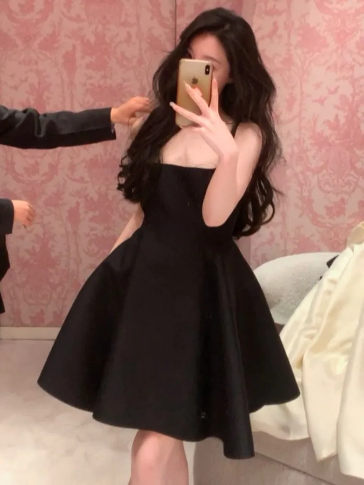 Elegant Short Dresses for Women Summer New Solid Spaghetti Strap A-line Evening Party Dress Prom Chic Clothing Vestidos Mujer