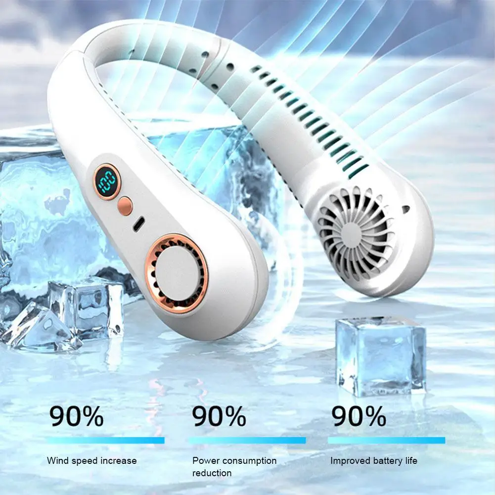 

Super Cool Hanging Neck Fan Digital Display Power Bladeless Neckband Fan Portable Mini Air Cooler USB Rechargeable Fans