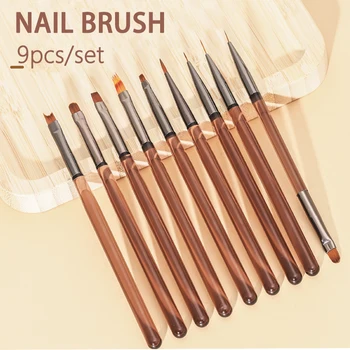 9 pezzi pennello per unghie fodera pittura fai da te penna manicure pennello da disegno acrilico per nail art design unghie punta display strumento di pittura