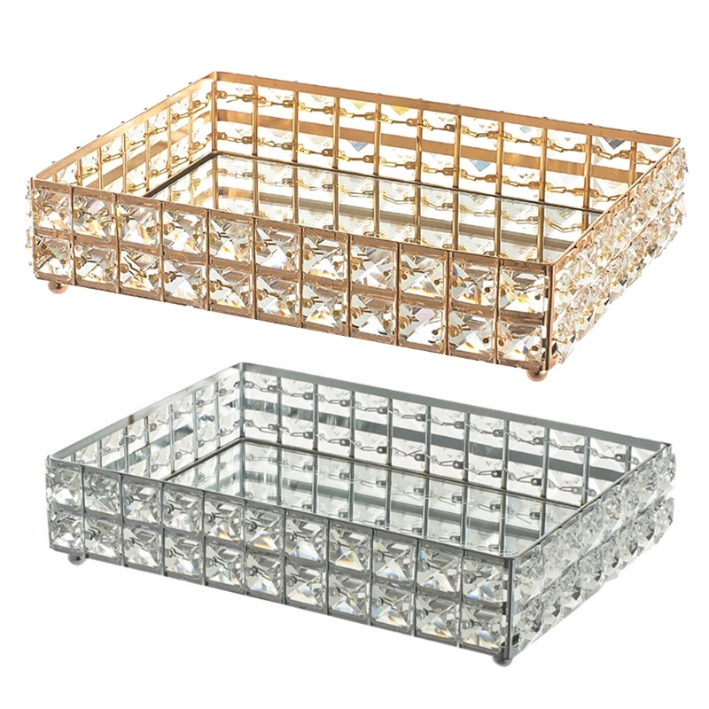 367A Make up Tray,Crystal Cosmetic Tray for Wedding Home Vanity Decorating, Fruit Cake Candy Jewelry Tray