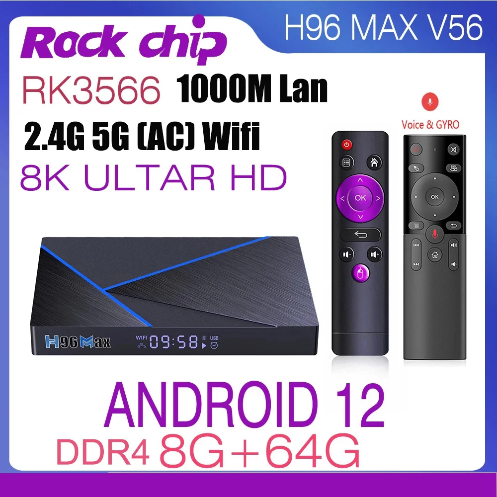 2023 Nuovo Android 12 Tv Box Hdr10 + 2.4G 5G Wifi 1000M Lan Hd 4K 3D Bt4.0 + Ddr4 8G 64G Lettore Multimediale 2G 16G H96 Max Set Top Box