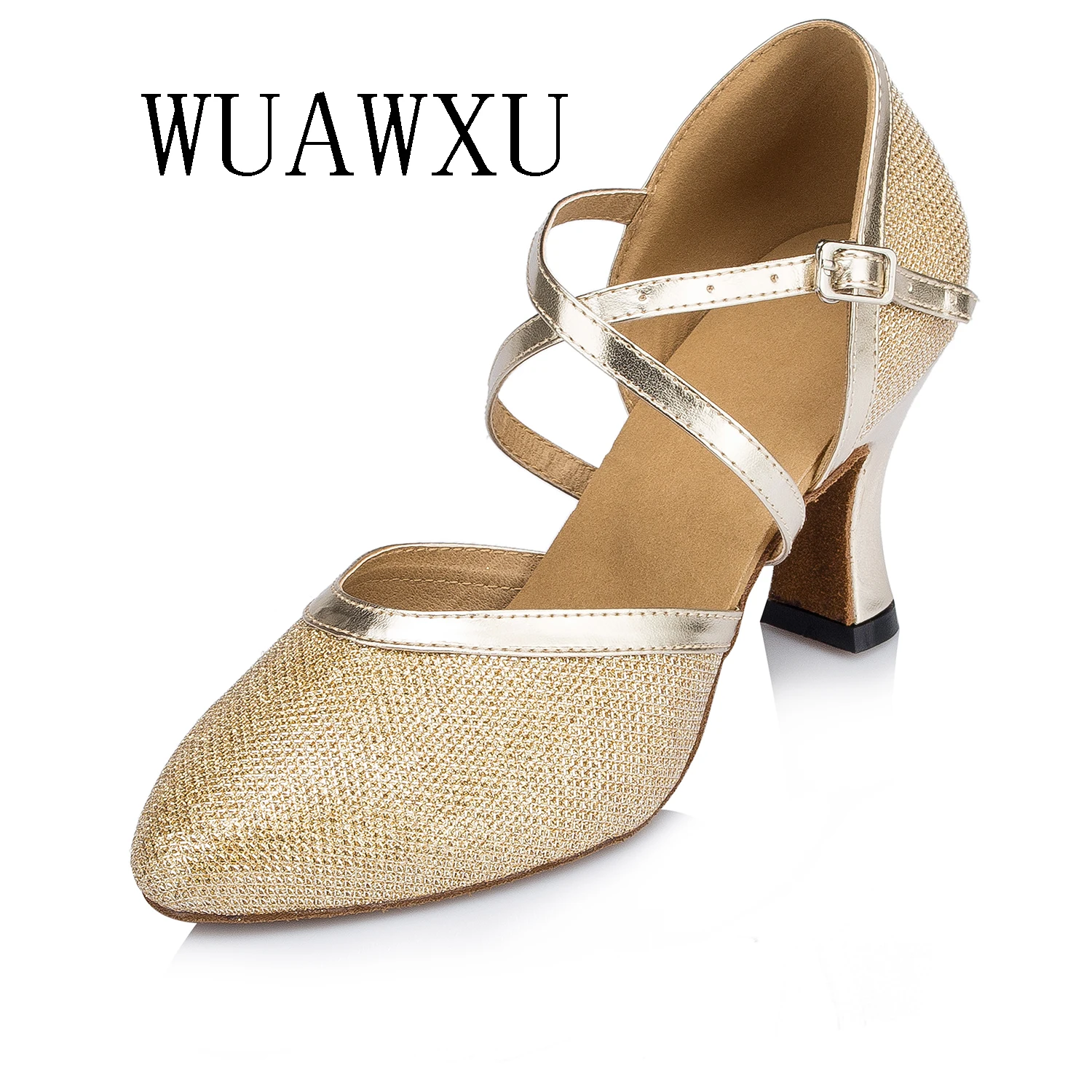 NATASHA Latin Dance Shoes Female Adult Medium High Heels Champagne 7cm Dance Shoes Modern Social Dance Shoes Flash Gold Cha Perf