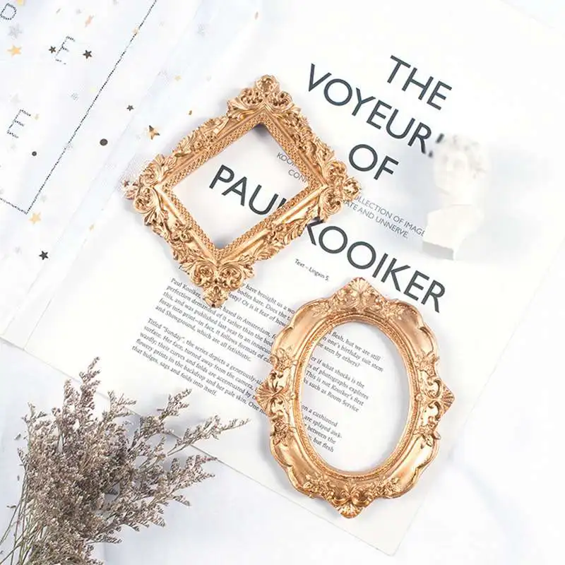 INS Golden Retro Photo Frame Ornaments Vintage Small Jewelry Positioning Frame Jewelry Display Props Home Decoration photo frame,wood canvas frame,wood photo frame,wood frame,wood picture frame,art frames