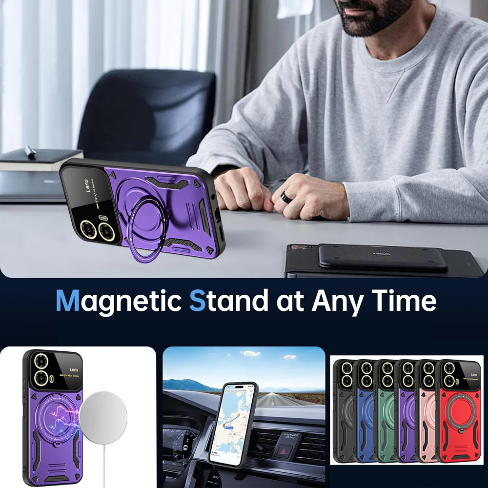 Enhanced Magnetic Stand Military Grade Shockproof Armor Case with Magsafe Compatibility