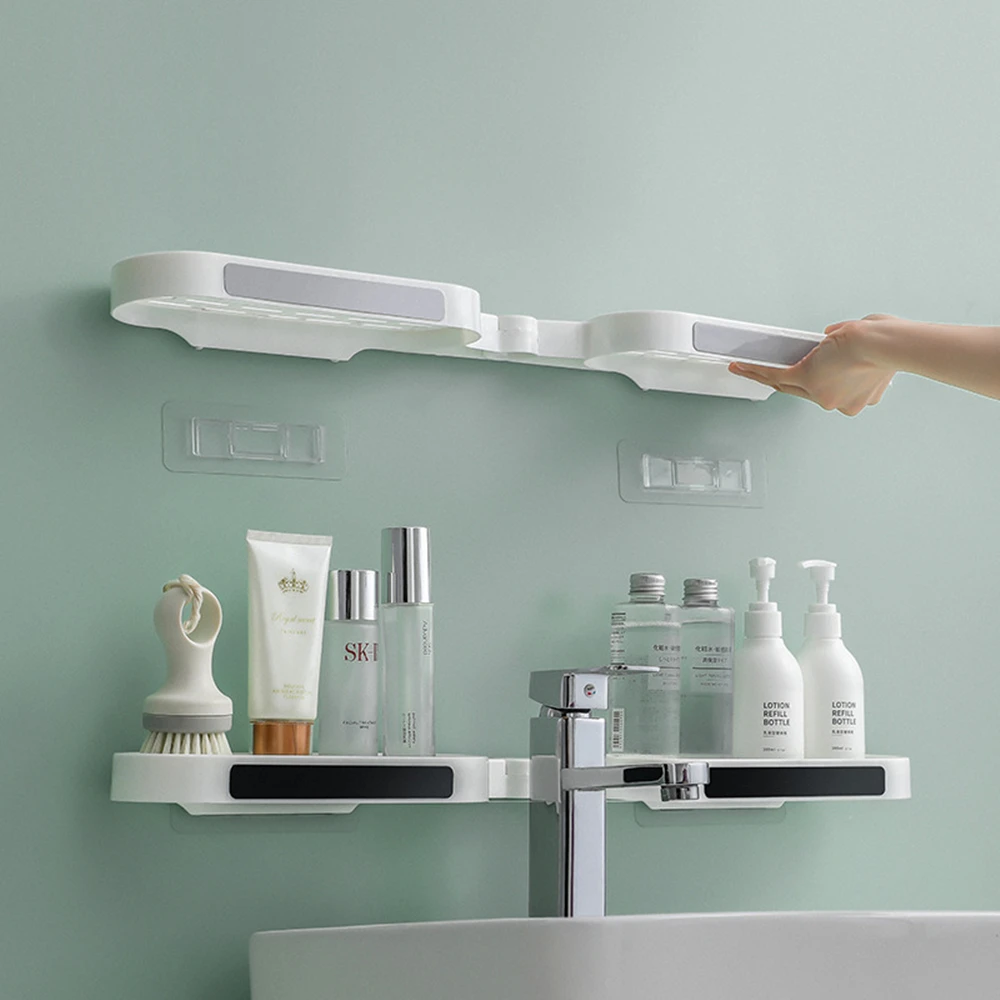 Bathroom Shelves Punch-free Revolving Rack Wall-mounted Corner Shelf Shower Storage Holder Kitchen Wall Storage Rack Organizer 2