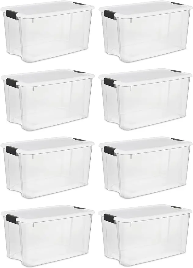 

70 Qt Ultra Latch Box, Stackable Storage Bin with Latching Lid, Organize Clothes, Sport Gear in Basement, Clear with W