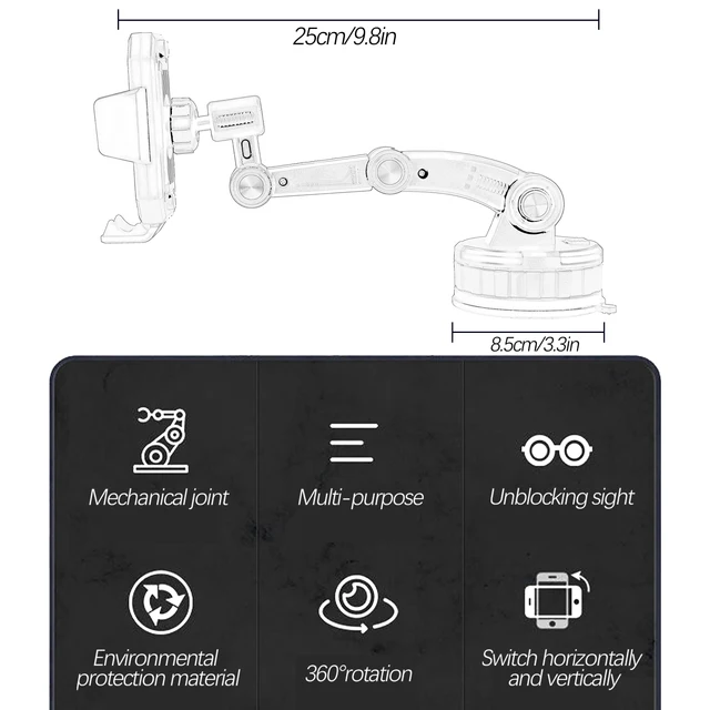 360° Rotation Universal Car Phone Holder – Dashboard, Windshield, and Trunk Mount Mobile Stand for Smartphones & GPS Devices 4