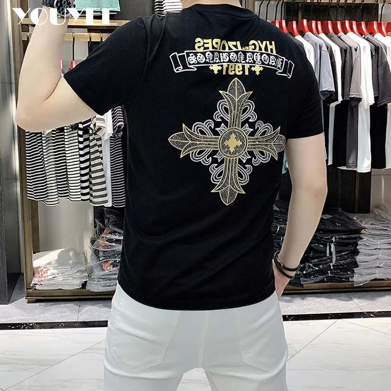 

T-shirt Men's Fashion Brand Diamond Luxurious Printing Male Streetwear Tees Summer New Round Neck Cotton Youth Tops Clothing 7XL