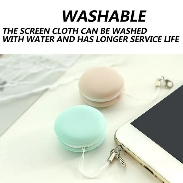 Macaron Alakú Telefon Képernyő Tisztító Hordozható Mobiltelefon Kulcstartó Szemüveg Lencse Törlőkendő Törlőkészülékek - Image 6
