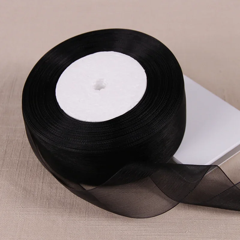 Elegant Black & Transparent Organza Ribbons for DIY Crafts & Event Decor - 50 Yards
