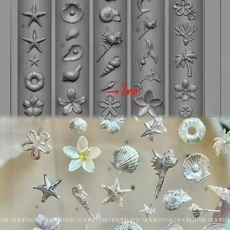1개 해양 시리즈 조개 불가사리 3D 아크릴 몰드 바다 여름 네일 아트 장식 DIY 실리콘 네일 템플릿 네일 아트 몰드