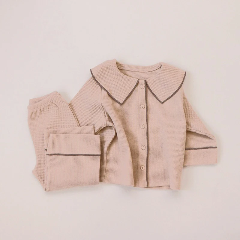 

Baby Pajamas Set Kids Long Sleeve Sleepwear Girls Breathable Cotton Solid Home Clothes Children Pyjamas Sisters Nightshirt 2Pcs