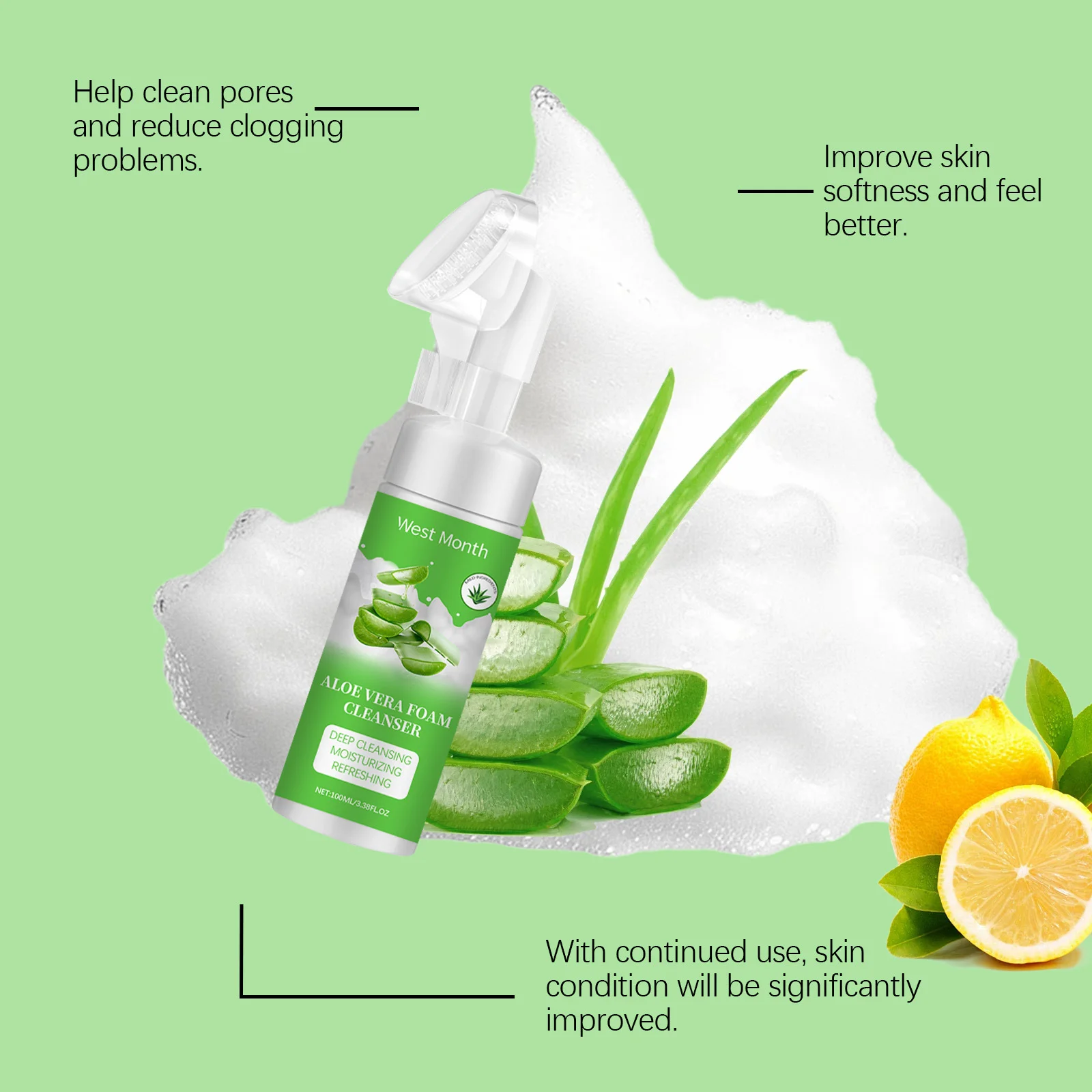 West&Month Facial Cleanser Foam Brightening Moisturizing Oil Control Soothing Acne Remover Massasge Cleansing Face Wash Mossee 5