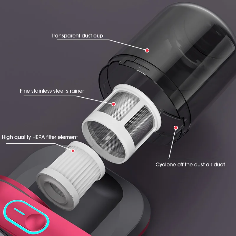 Wireless Vacuum Cleaner Dust Mite Removal UV Mattress Bed Dog Cat Hair Pillows Sofas Carpets Individual Filter Element