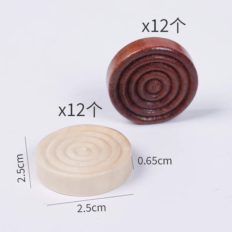 24 Pieces/Set New Hot Sale Wooden Round Chess Pieces Backgammon Big Pieces Chess Game Accessories Two Colors Each 12