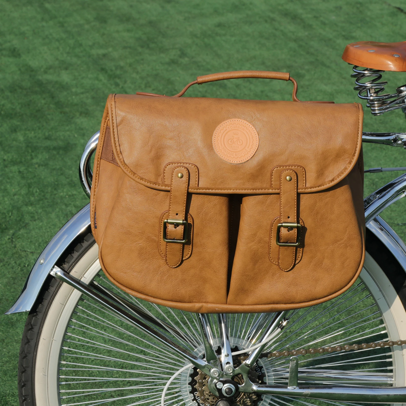 Tourbon Retro Bike Rear Seat Pannier Bag Shoulder Bags Bicycle City Commuting Cycling Water Repellent Briefcase