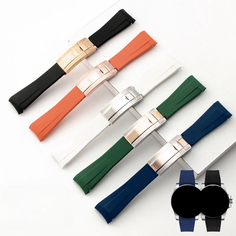 

High Quality Silicone Rubber Watch Band Men's Waterproof Silicone Sport Strap for Rolex 20/21mm Connector Watch Accessories