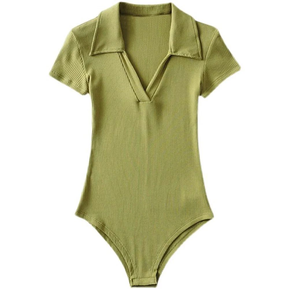 Women Bodysuit New Slim Fit Casual Hotsweet Undershirt V-neck Jumpsuit Basic Top Short Sleeve Basic Bodycone Lingerie Sleepwear