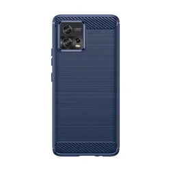 Slim Carbon Fiber Silicone Bumper Case for Motorola Moto and E Series (Navy Blue)