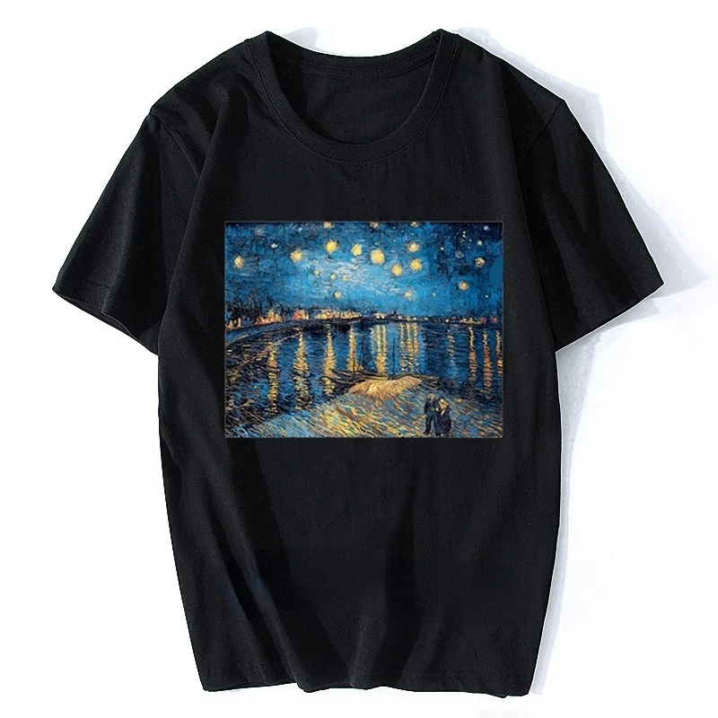 

Vincent Van Gogh Starry Night Over The Rhone Artist T Shirt Homme New White Casual Short Sleeve Tshirt Men