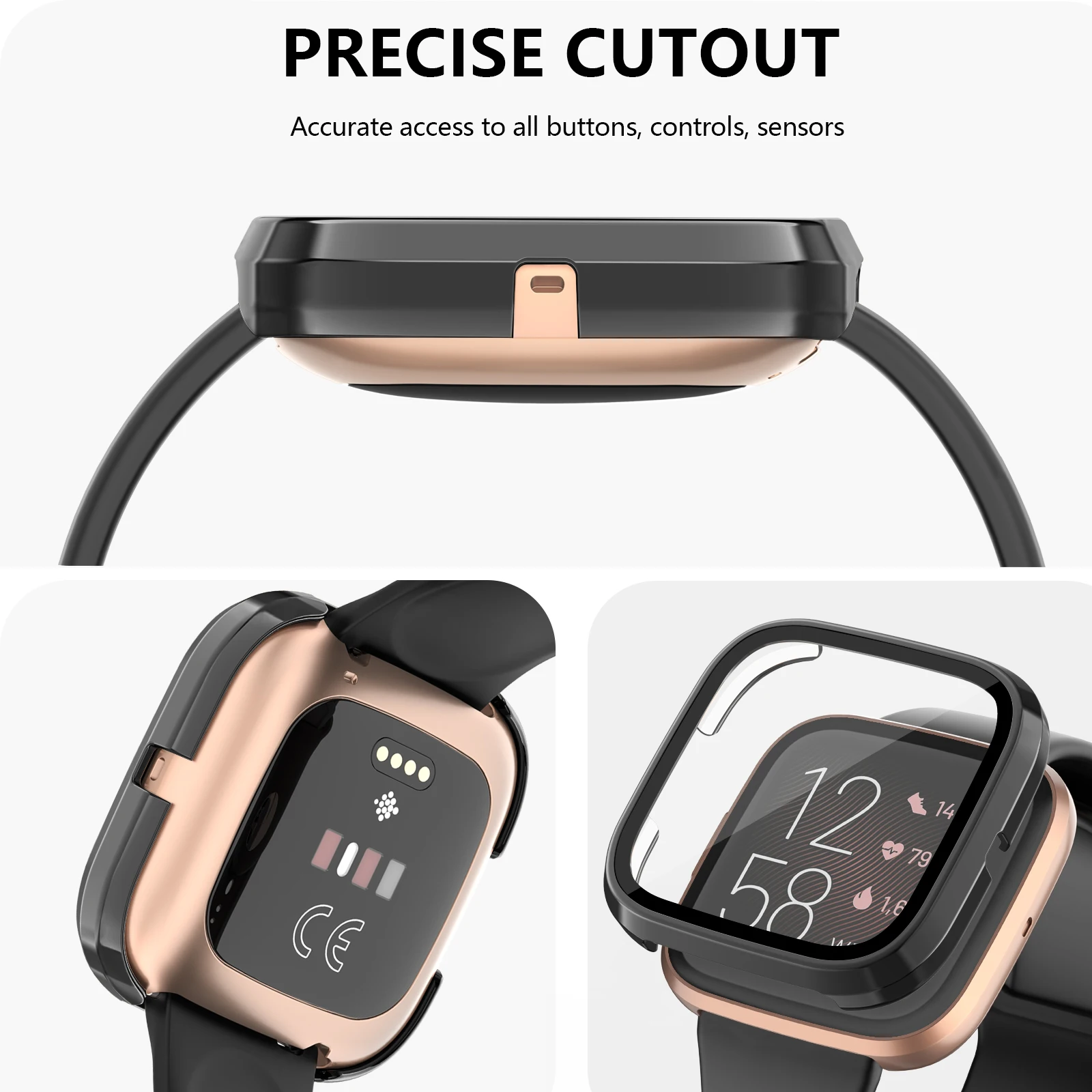 New Tempered Glass Screen Protector Case For Fitbit Versa 3/ Sense Cover Full Cover Bumper Shell For Fitbit Versa 3/ Sense Case