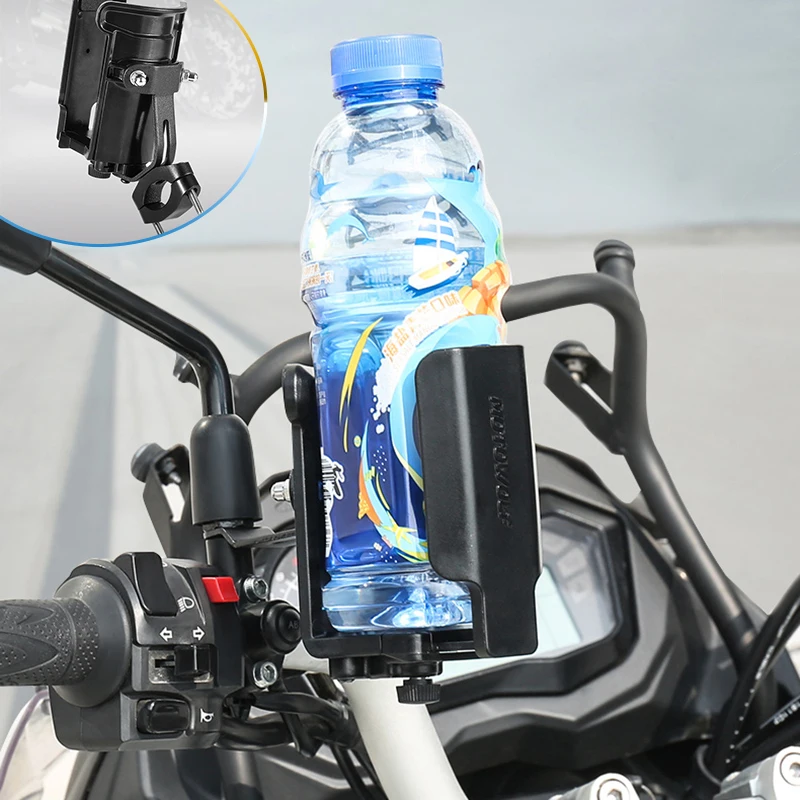 Porte-gobelet universel pour moto avec corde élastique pour tige de 25 mm de diamètre, support noir pour bouteille d'eau de café pour bouilloires de