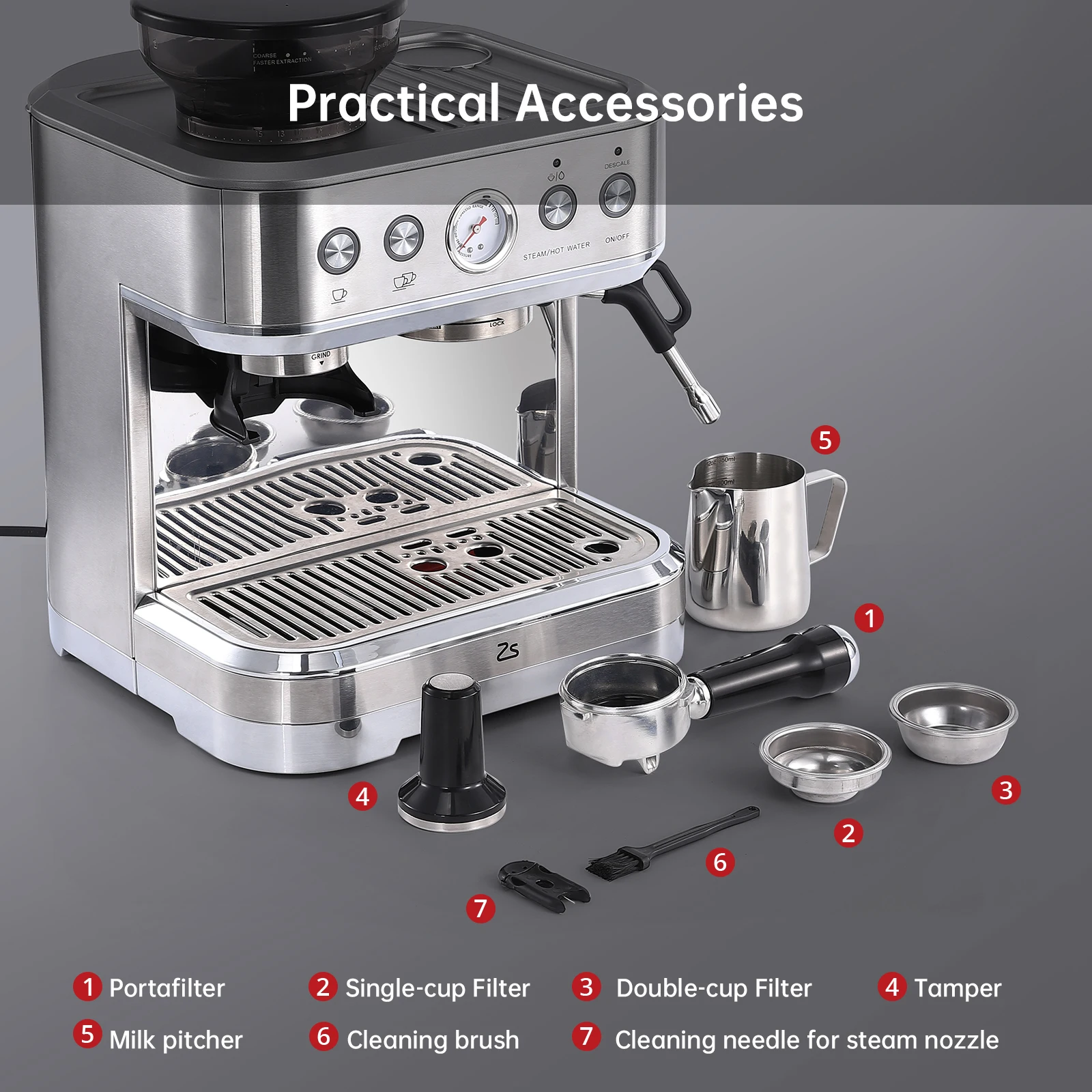 Kaffeemaschine 15 Bar mit Mahlwerk & Milchaufschäumer kaufen!