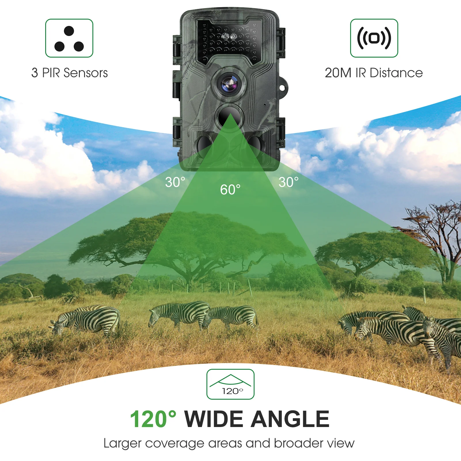 PR1000 Hunting Camera 36MP 1080P IR Night Vision 3 PIR Sensors 0.3s Trigger Speed IP66 Waterproof Motion Activated Trail Camera