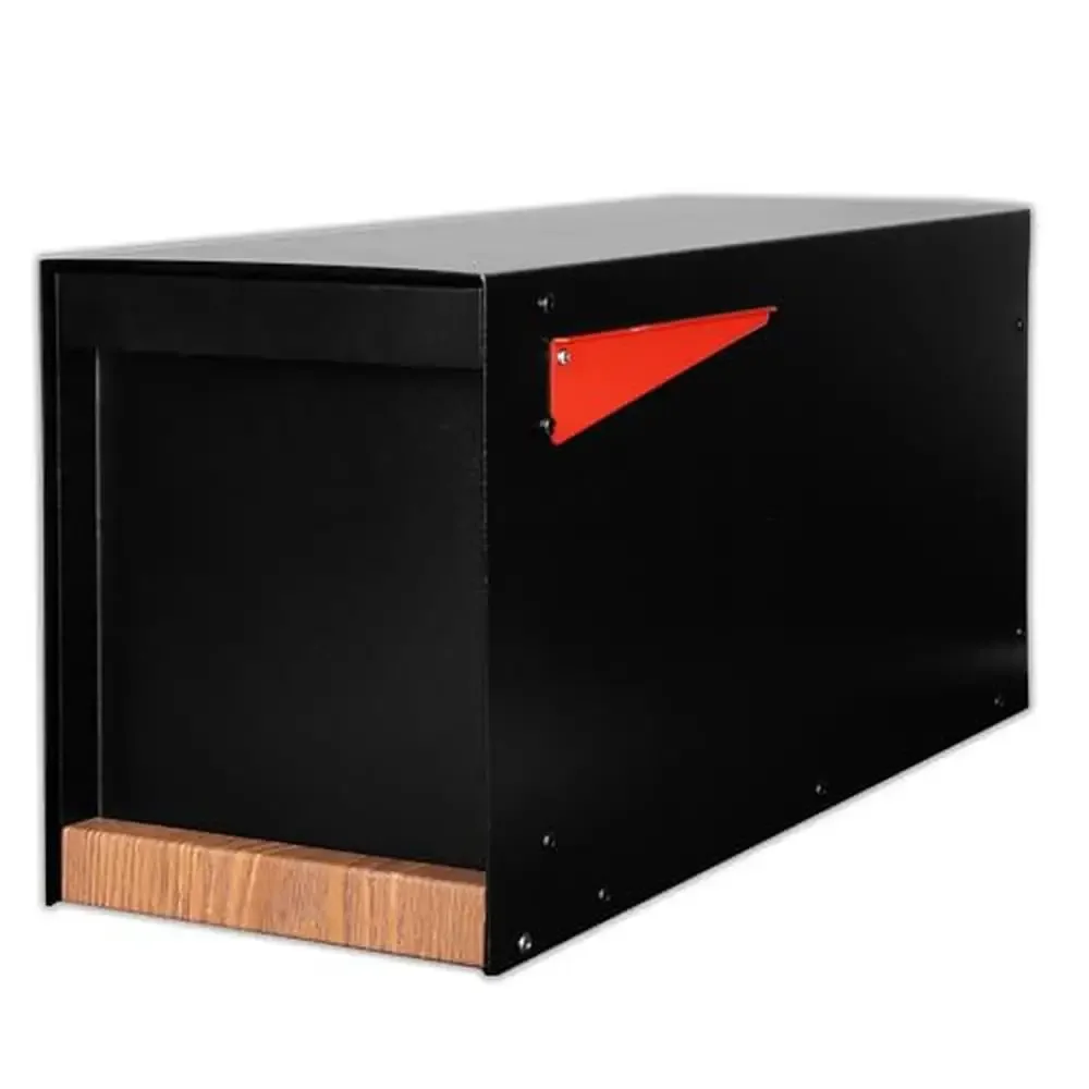 Black Modern Mailbox Heavy Duty Metal Post Mount Mail Box with Redwood Grain Trim Steel Construction Weather Resistant Universal