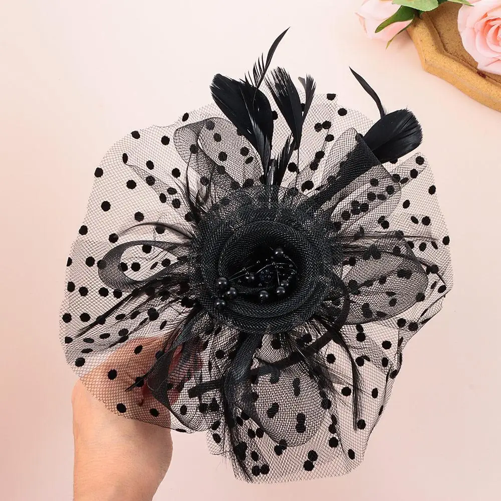 Cocktail Mesh Blumenfedern Haarspange Fascinator Hut für Frauen Tea Party Stirnband Haarschmuck – Detail 10