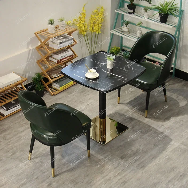 ~Restaurant dining table and chair combination, Nordic light luxury milk tea shop dining table, coffee shop table and chairs
