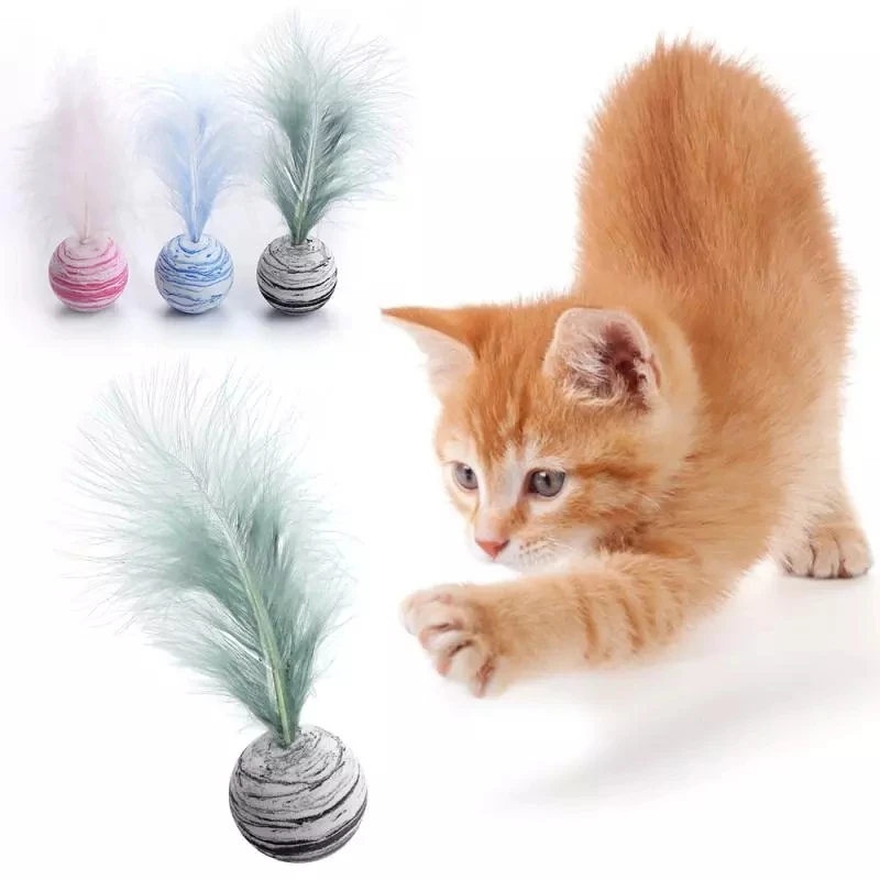 

Feather Ball Cat Toy Automatic Balance Plush Plastic Turntable Smart Interactive Ball Toy for Cat Target Stick Jugetes Para Gato