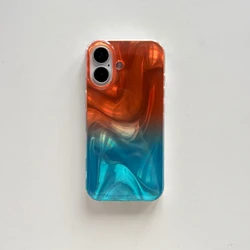 Fashionable Orange and Green Silk Satin Glossy Phone Case - iPhone 15 (Orange and blue)