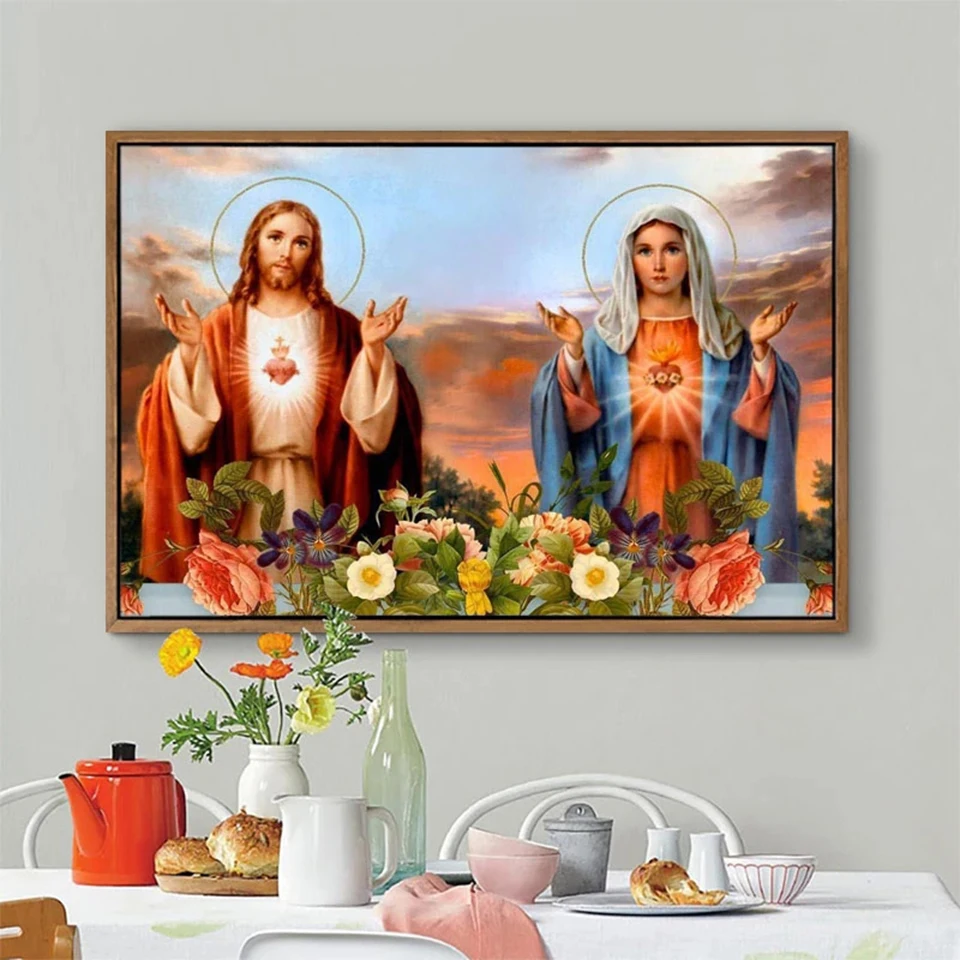 Christ embrassant marie tableau bienheureuse vierge marie tableau jésus portrait prière chrétienne art mural catholique cadeaux P446 - France
