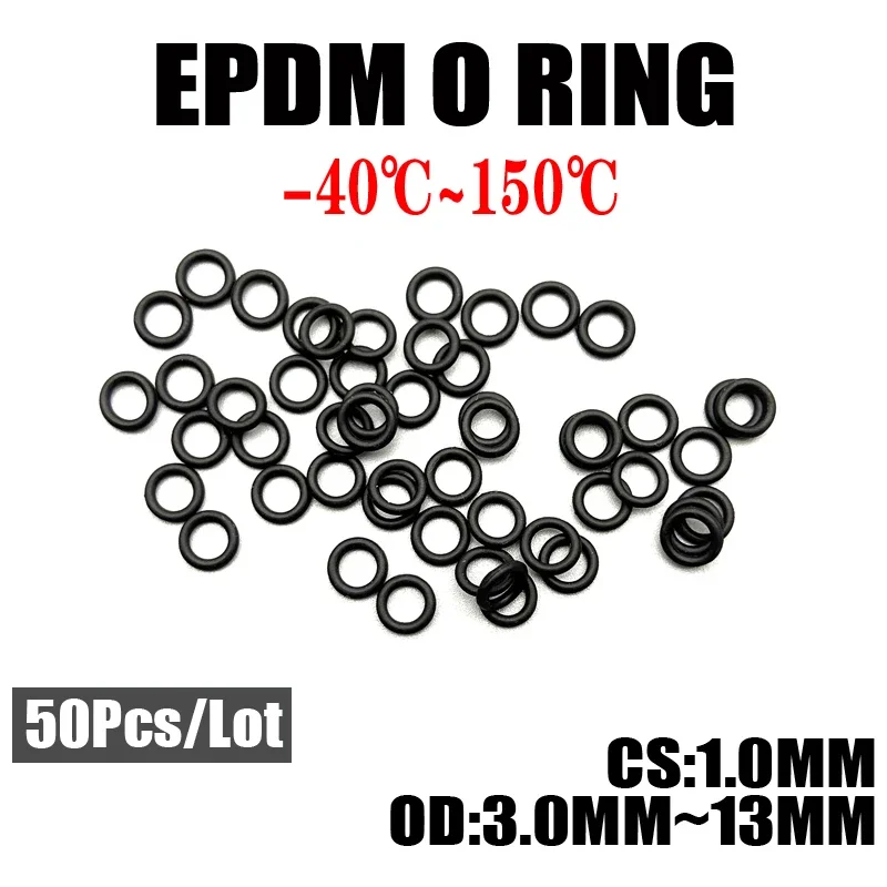 

Уплотнительное кольцо EPDM, 50 шт., уплотнительная прокладка CS, 1 мм, внешний диаметр 3 мм ~ 13 мм, EPDM, автомобильный Нитриловый каучук круглого типа, антикоррозийный, маслостойкий уплотнитель